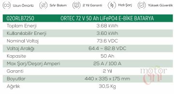 ORTEC LiFePo4 BATARYA 72V 50AH