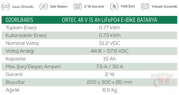 ORTEC 48V 15AH LiFePo4 BATARYA VSM