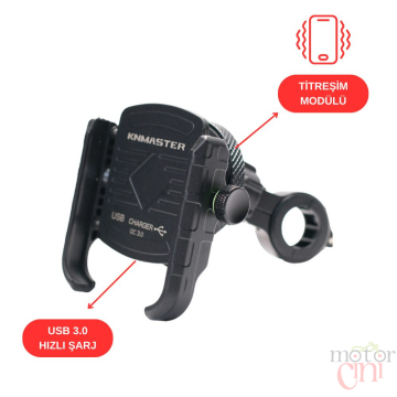 Knmaster TT-650WU Titreşim Engelleyici Usb’li Tüm Motosikletlere Uygun Telefon Tutucu