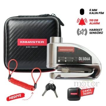 KNMASTER DL506A 6mm Alarmlı Disk Kilidi | Hatırlatma Kablosu ve Taşıma Çantası Hediye